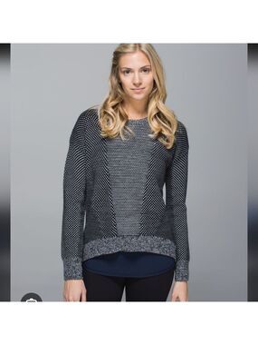 Lululemon Yogi Women's  Merino WoolCrew Sweater Black Heathered Gray XL
